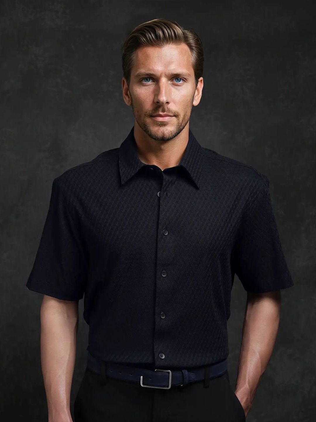 RARE RABBIT Men Comfort Relaxed Fit Textured Spread Collar Cotton Formal Shirt-picture-20