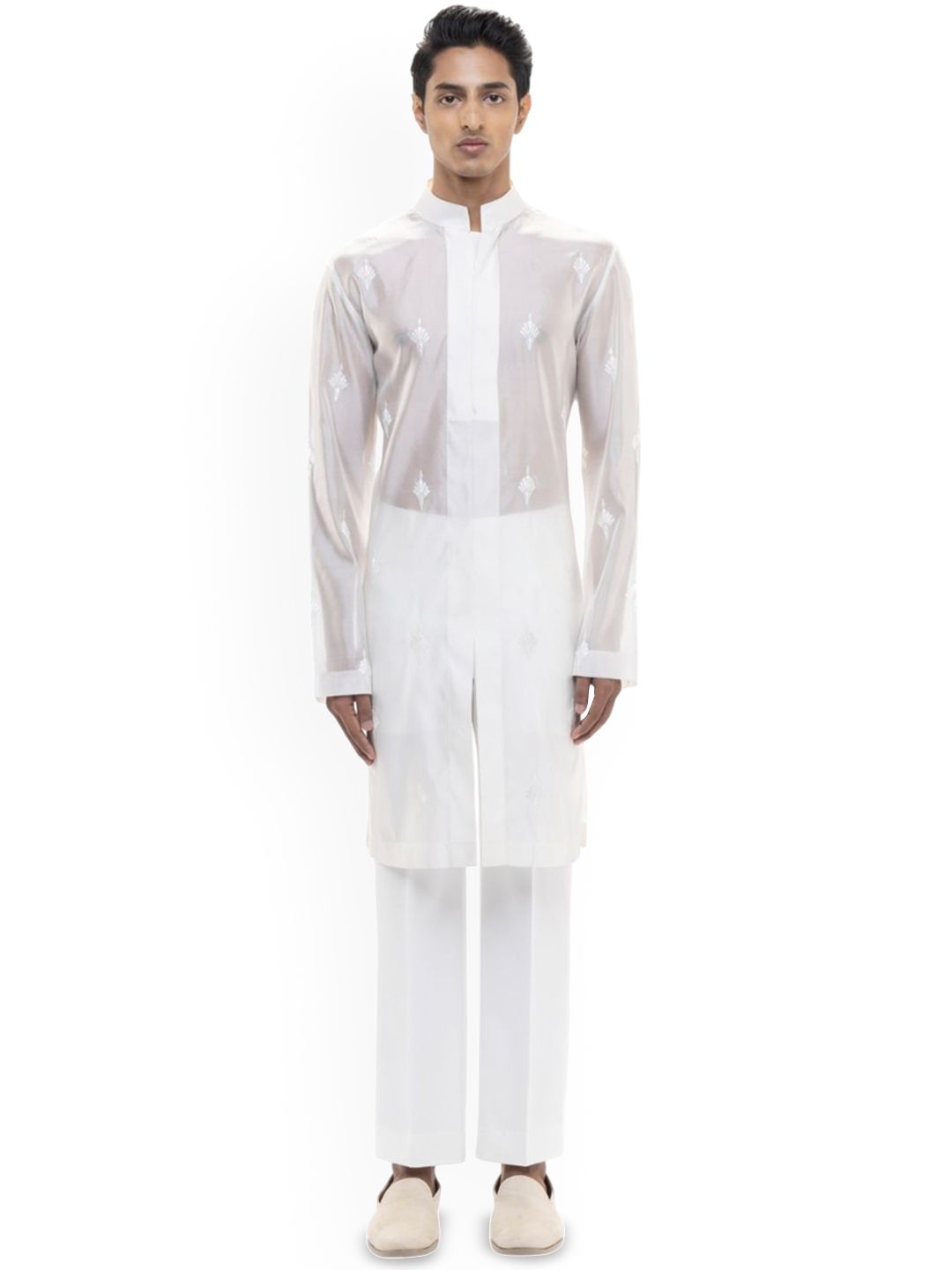 SDS By Kushal Shah Floral Embroidered Mandarin Collar Organza Straight Kurta With Trouser-picture-27