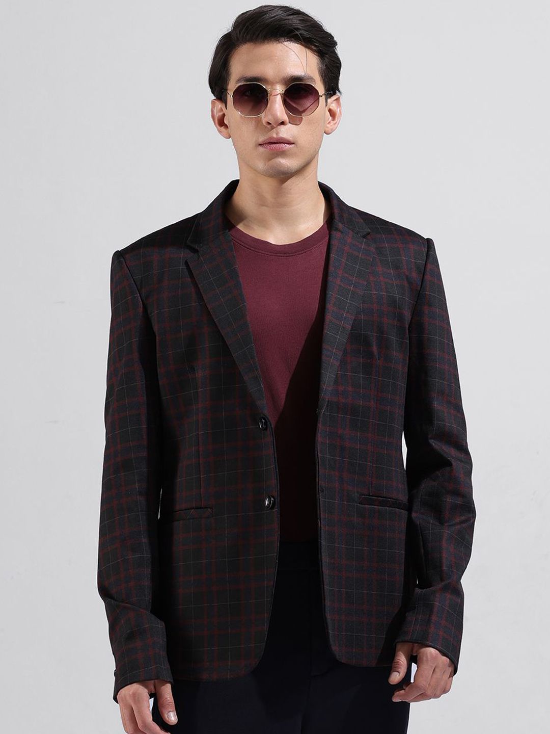 The Indian Garage Co. X Luxe Checked Comfort-Fit Single Breasted Blazer-picture-10