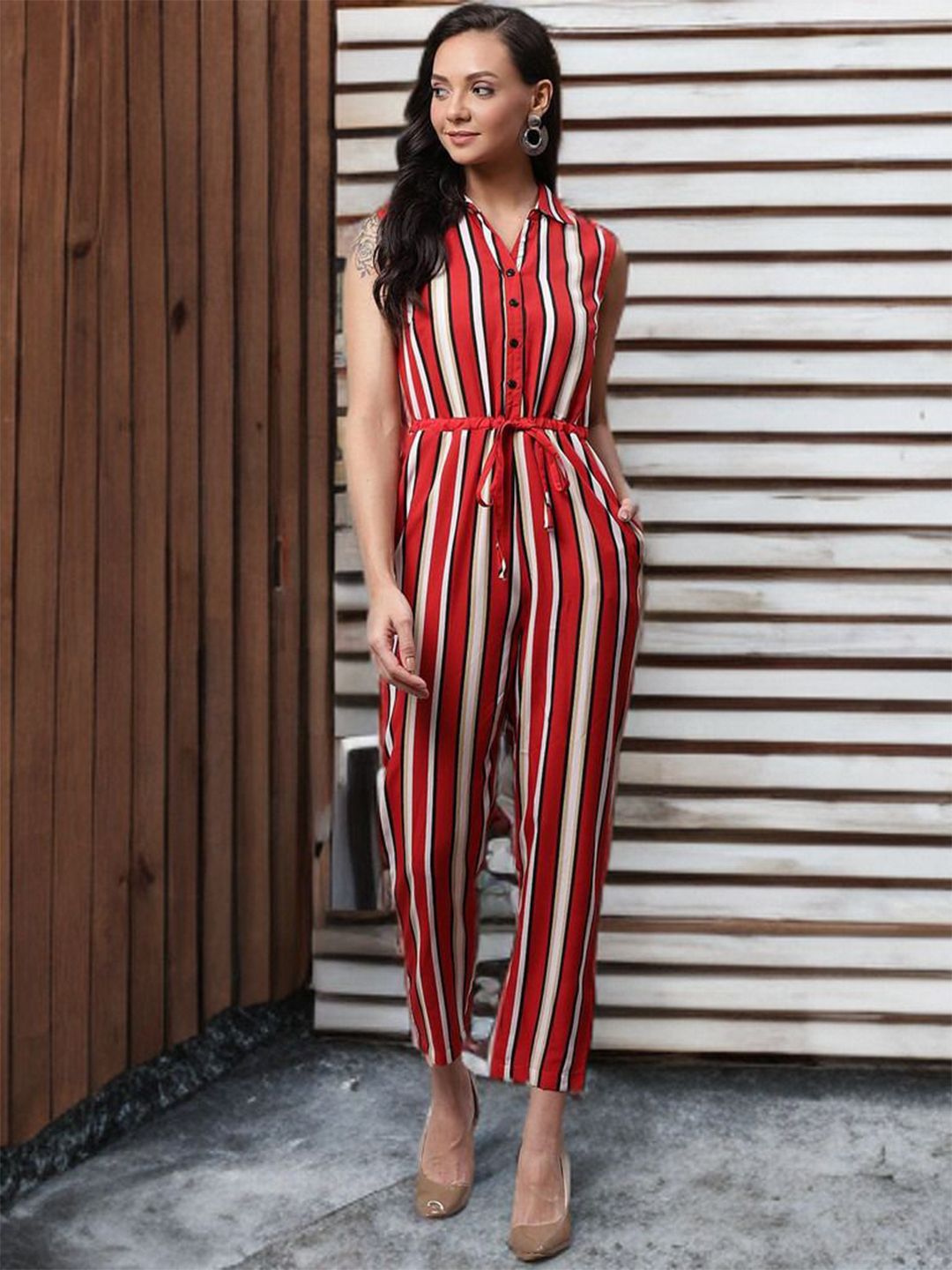 DressBerry Women Striped Sleeveless Basic Jumpsuit-picture-31