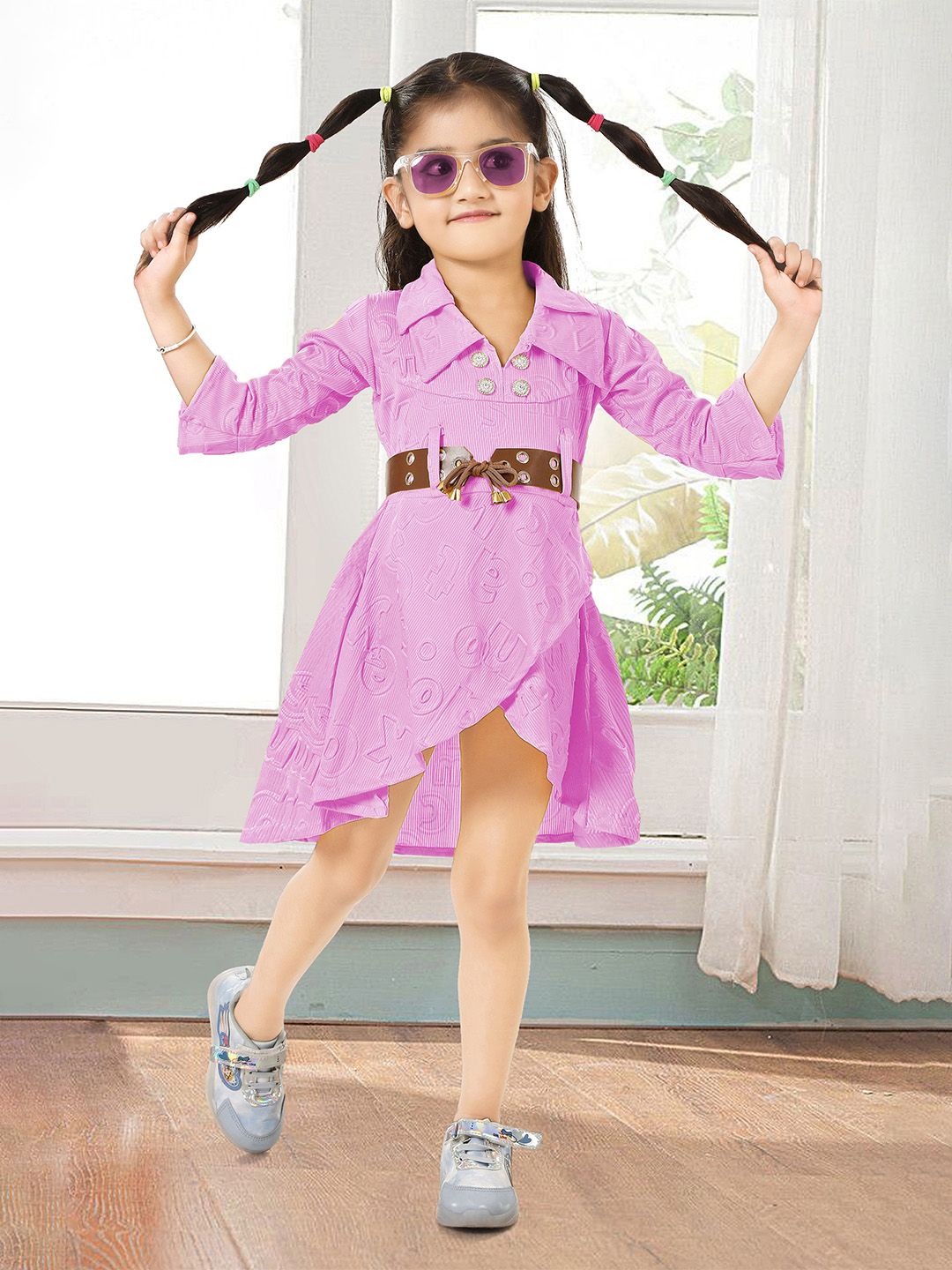 KAARIGARI Girls Alphanumeric Print Fit & Flare Dress-picture-35