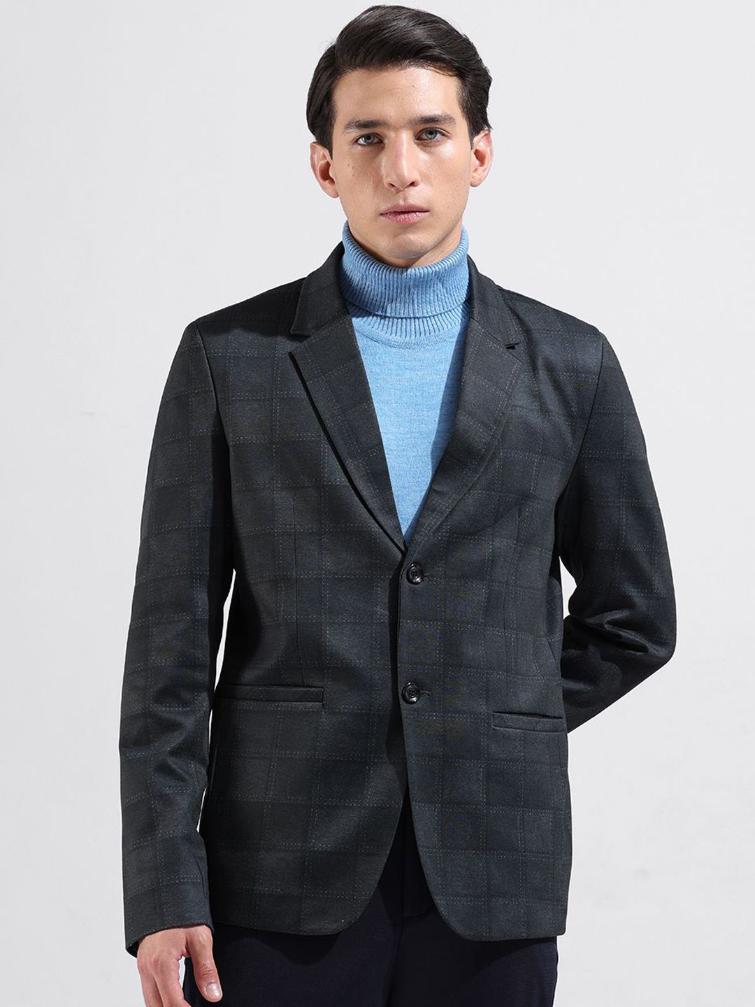 The Indian Garage Co. X Luxe Checked Comfort-Fit Single Breasted Blazer-picture-37