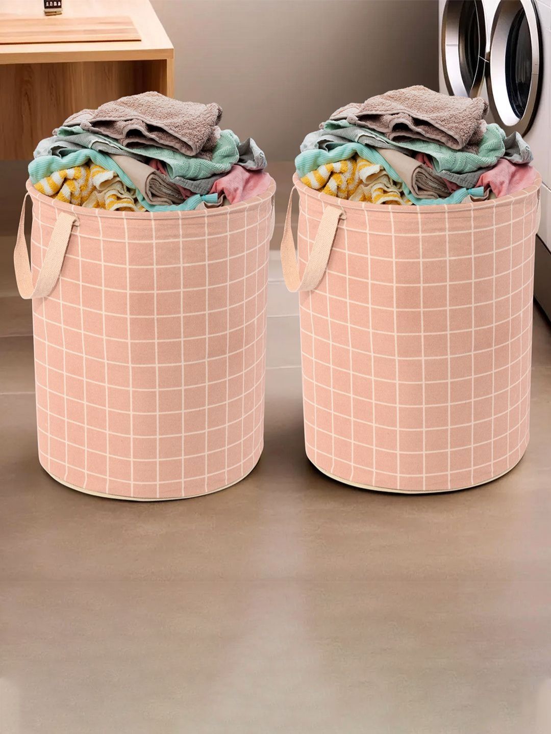 Myntra Elegant Homes 2Pcs Brown Checked Cotton Laundry Bags - 60 L Each-image-31