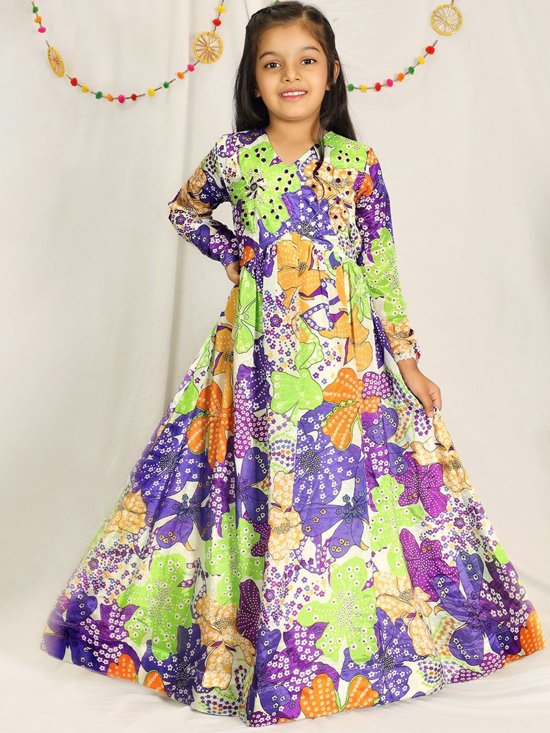 Sangria Girls Floral Printed Fit & Flare Maxi Ethnic Dress-picture-29