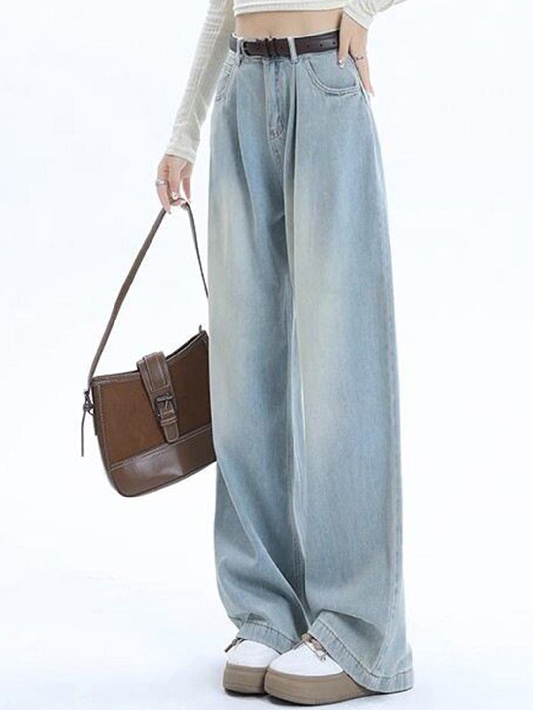 Outzidr Women Jean Wide Leg Mid-Rise Low Distress Jeans-picture-11