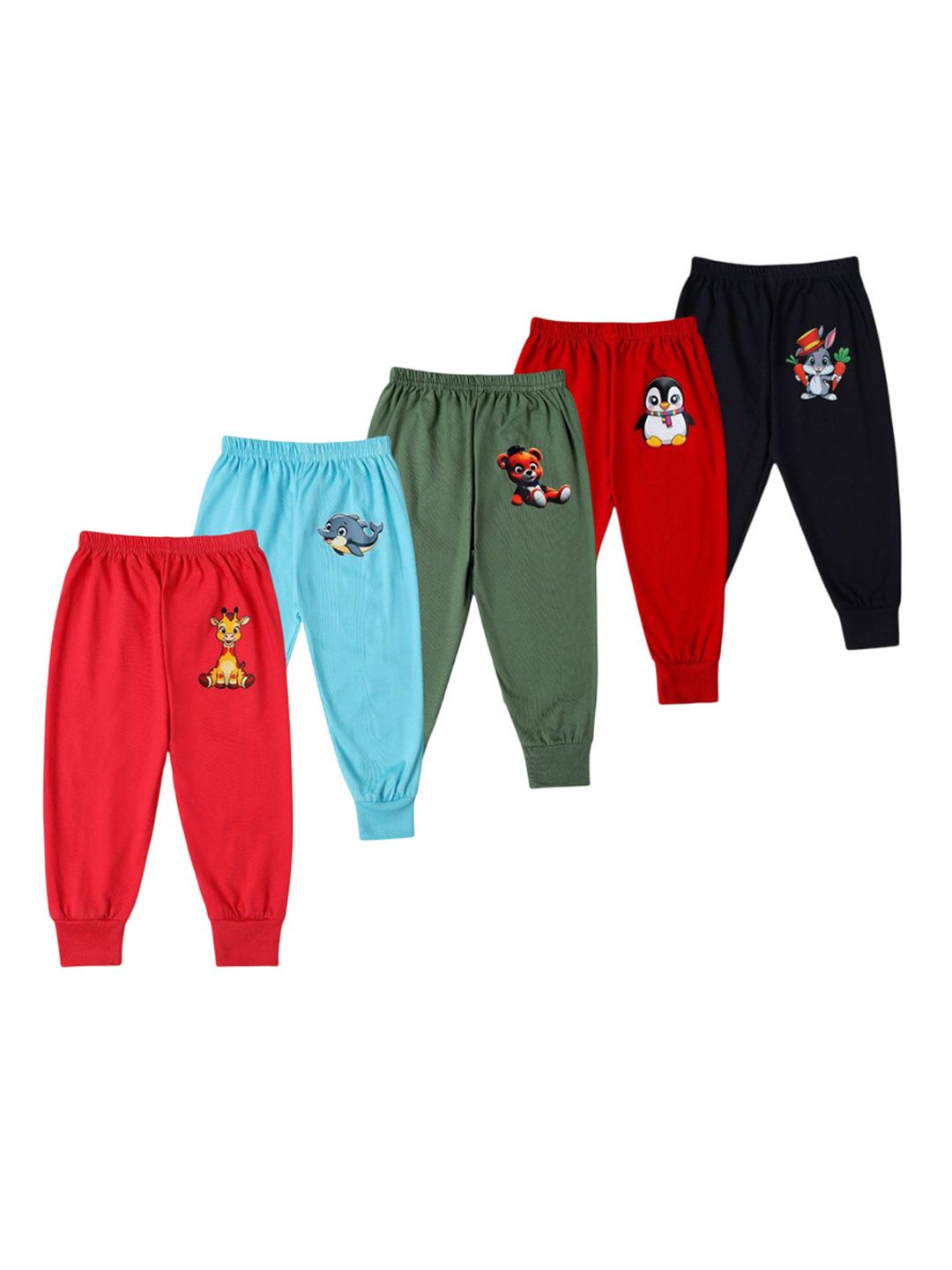 ISHRIN Infants Pack Of 5 Printed Pure Cotton Mid-Rise Joggers-picture-47