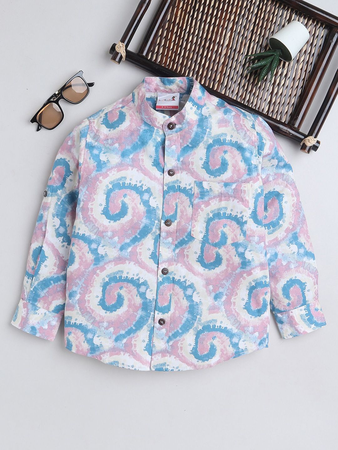 BAATCHEET Boys Relaxed Fit Abstract Printed Mandarin Collar Cotton Casual Shirt-picture-41