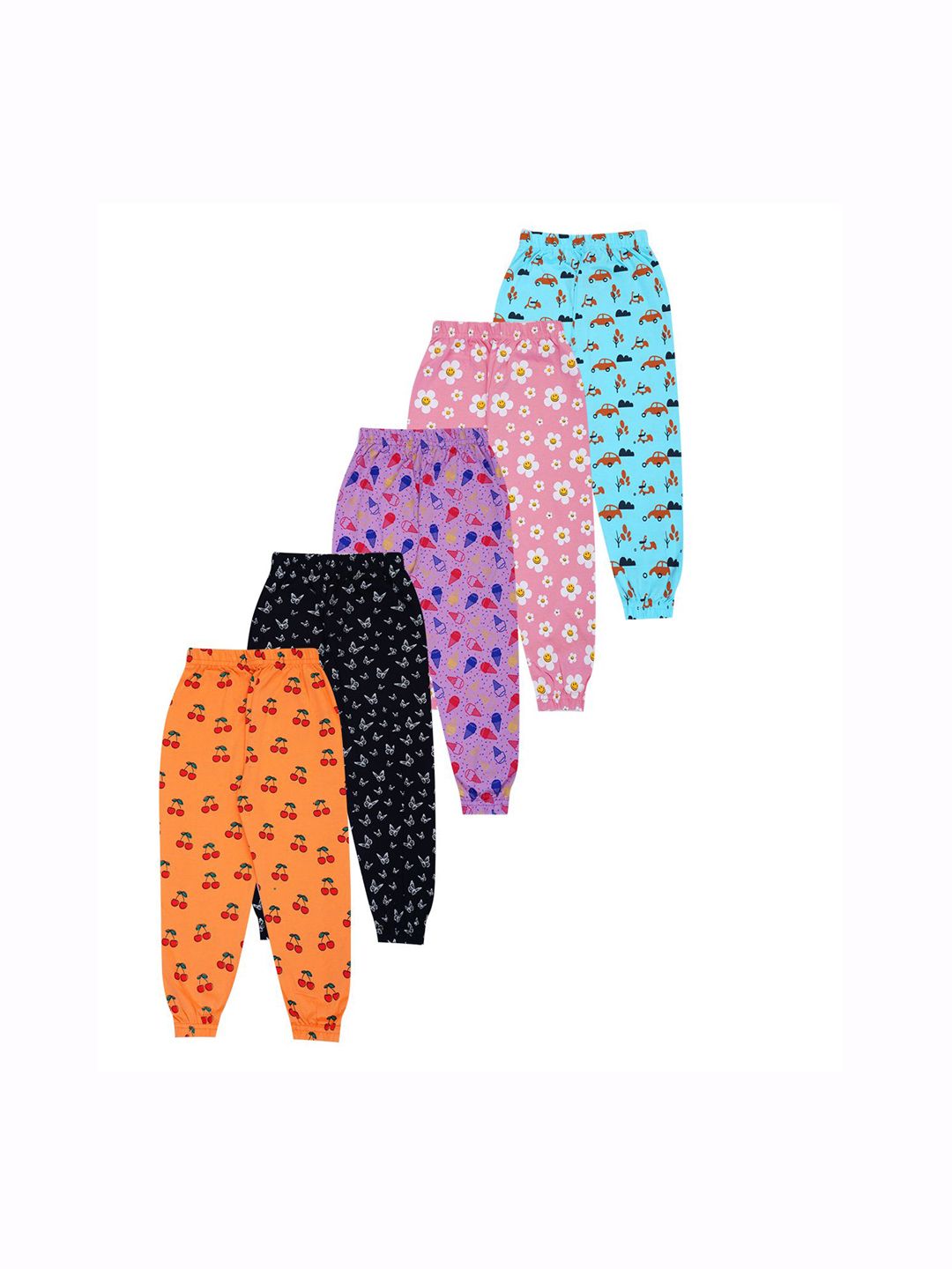 FAZZA Girls Pack Of 5 Printed Pure Cotton Mid-Rise Joggers-image-45