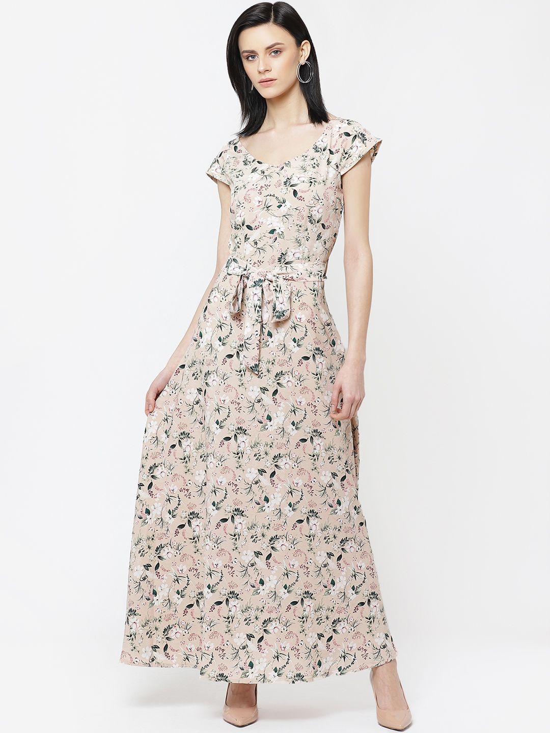 Deewa Women Floral Print Round Neck A-Line Maxi Dress Comes with a belt-picture-12