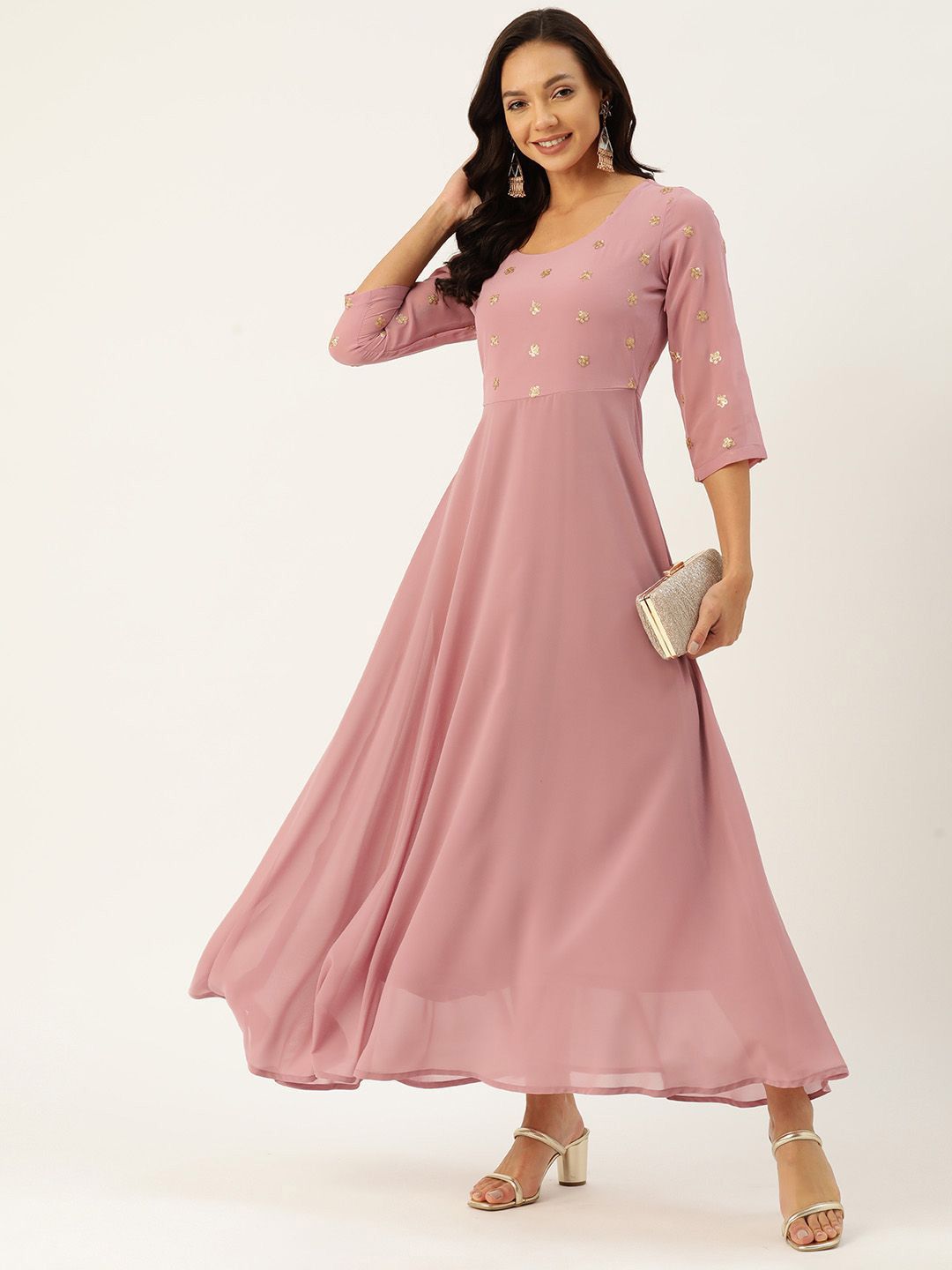 DressBerry Women Floral Print Georgette A-Line Maxi Dress-picture-15