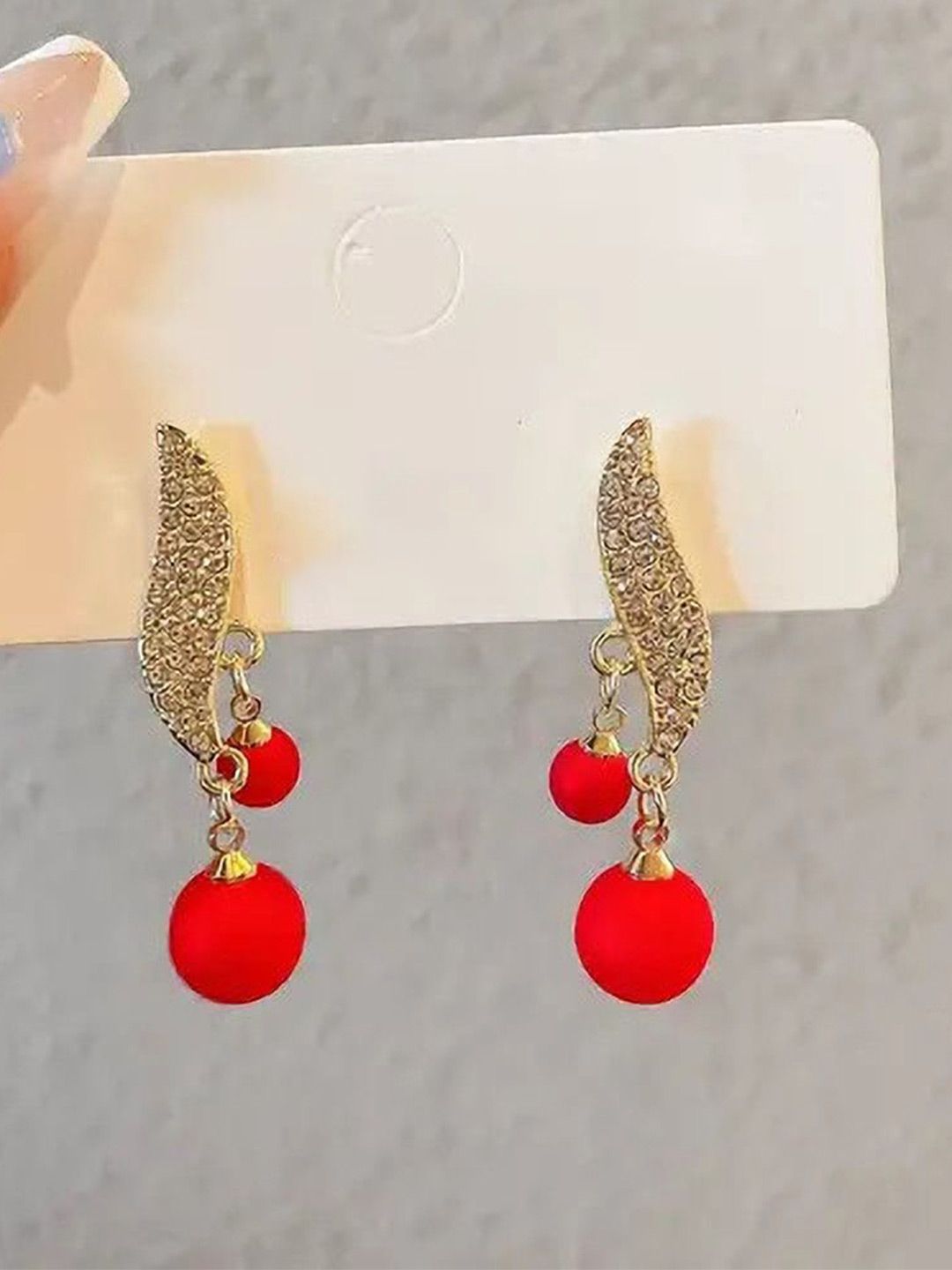 SZN Artificial Stones Studded and Beaded Contemporary Drop Earrings-picture-23