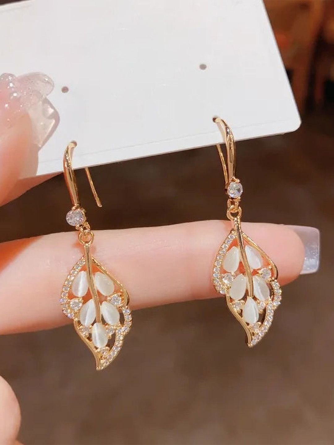 SZN Artificial Stones Studded Leaf Shaped Korean Drop Earrings-picture-26