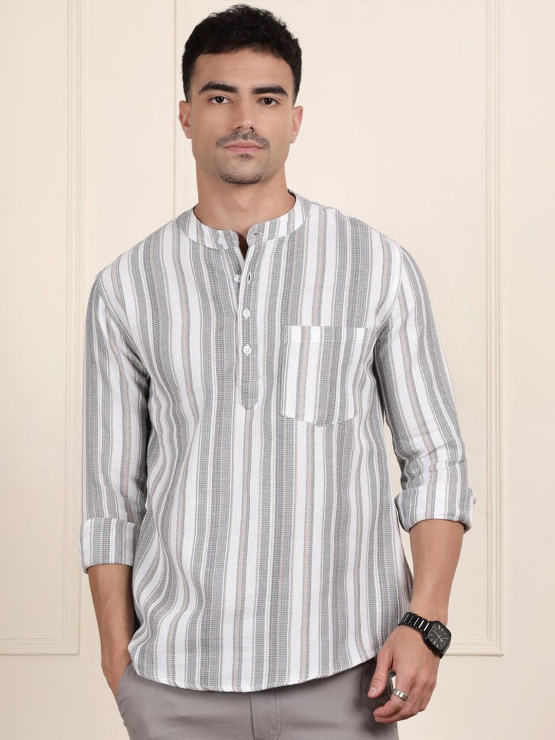 THE SOUL PATROL Men Striped Regular Cotton Kurta-image-36