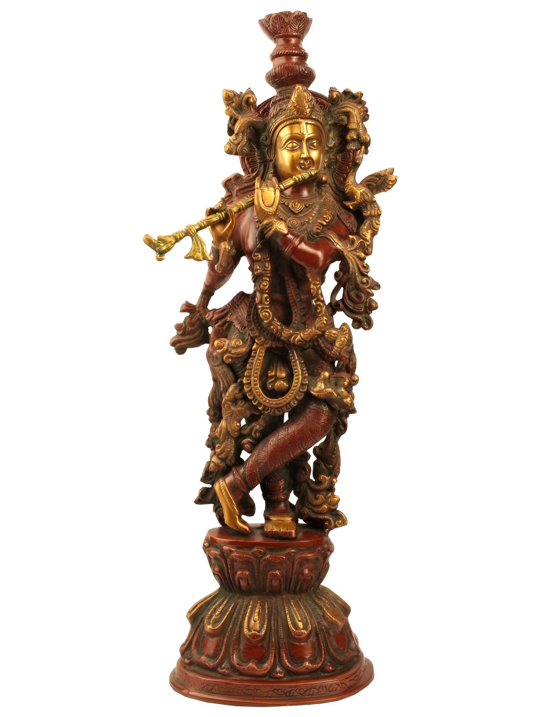 Exotic India Brown & Gold-Toned Fluting Krishna Religious Idol Showpiece-image-43