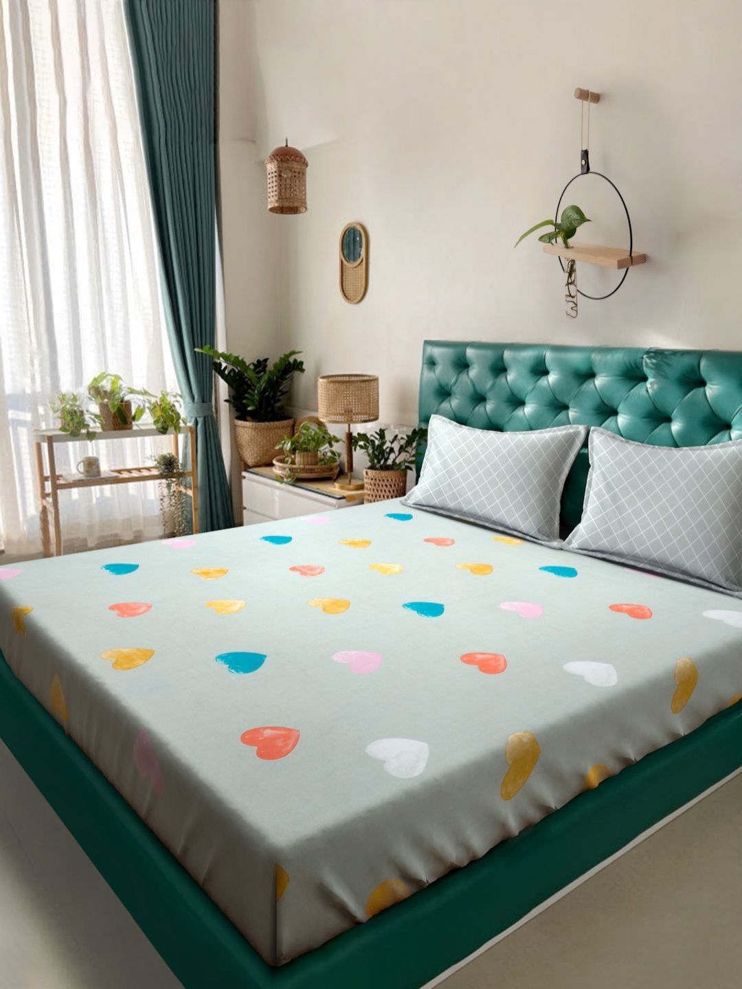 Myntra Elegant Homes Green & Yellow Printed 300 TC King Bedsheet Set 2.50 m x 2.25 m-image-30