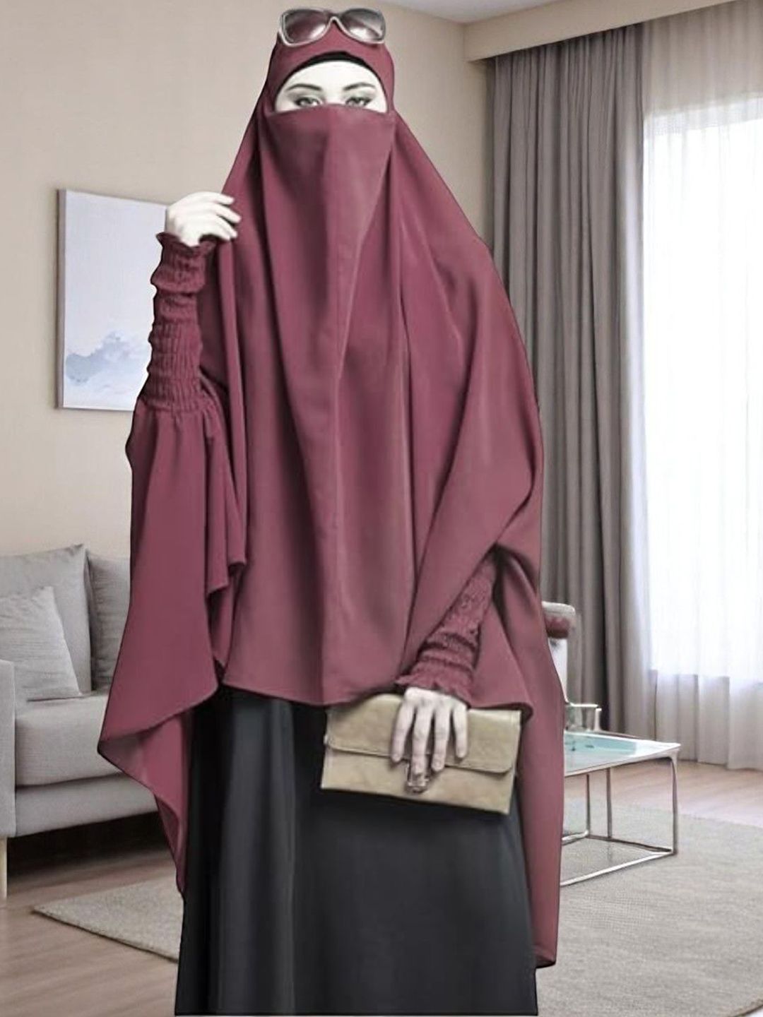 BASHARIYA Long Khimar Hijab With Adjustable Mouthpiece & Tie-Up Ribbons