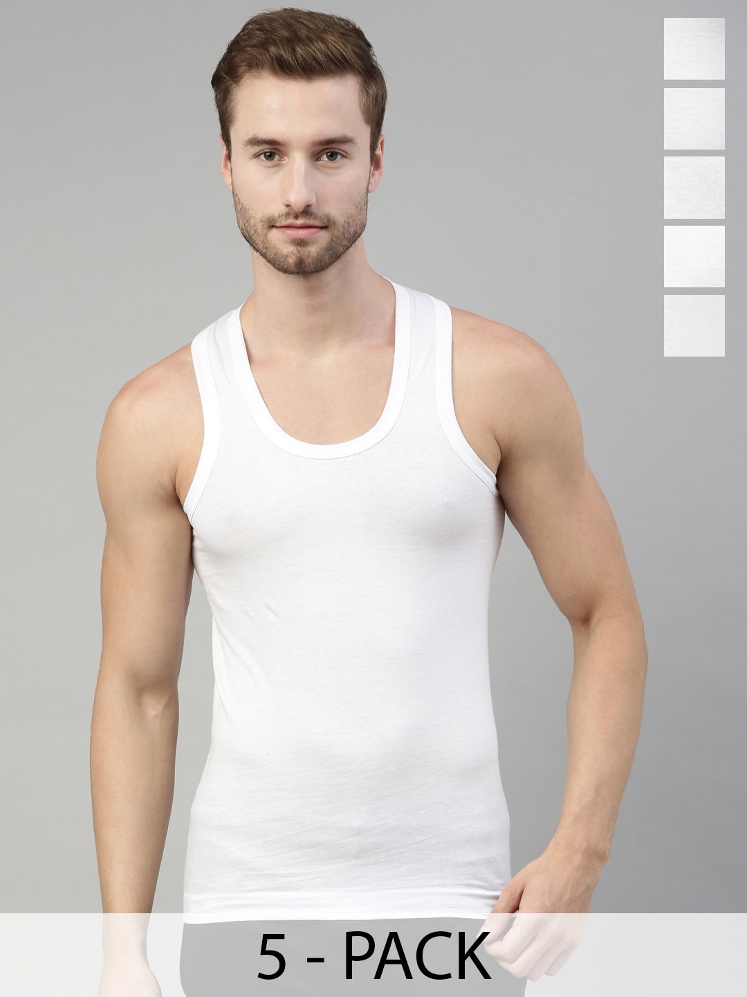 DIXCY SCOTT Pack Of 5 Pure Cotton Basic Vests Clasz Vest-RN-P5, White-picture-45