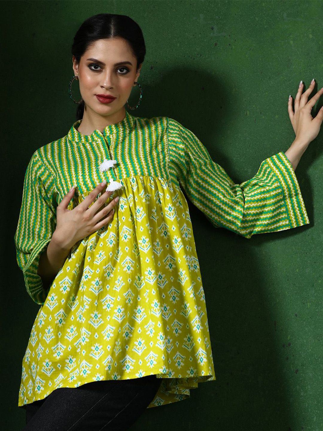 Jaipur Kurti Women Floral Print Mandarin Collar Cotton Top-picture-18