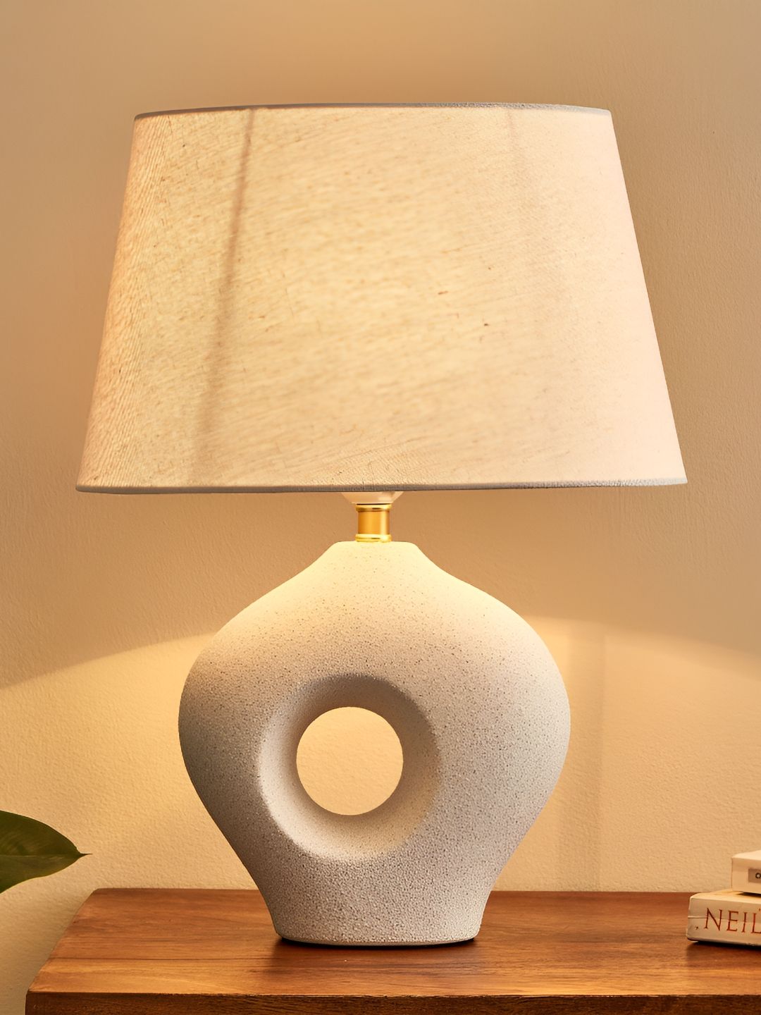 Home Centre Riviera Dune Off White Frustum Shaped Ceramic Table Lamp-picture-11