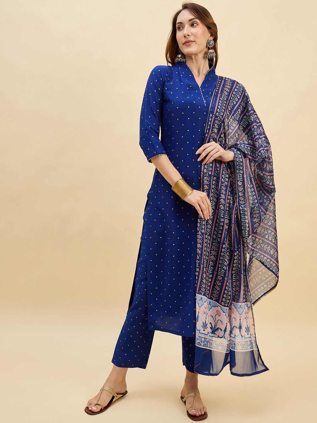 Anouk Rustic Women Geometric Printed Kurta with Trousers & Dupatta