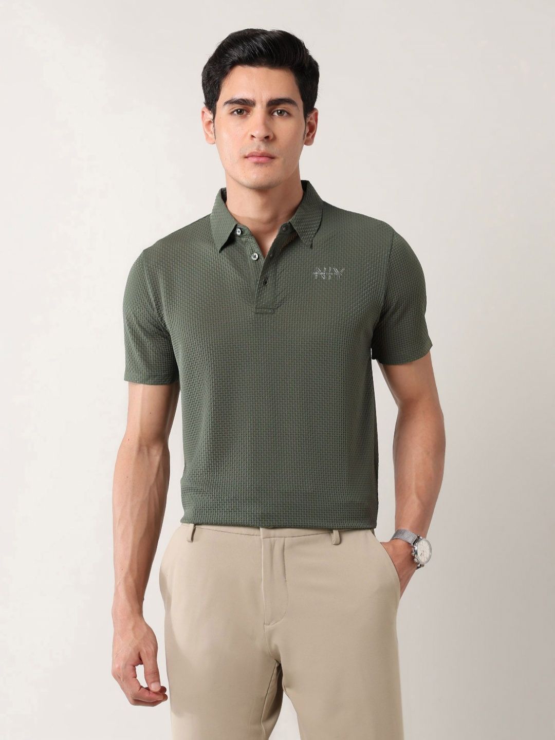 Arrow New York Men Self Design Polo Collar Cotton T-shirt-picture-28