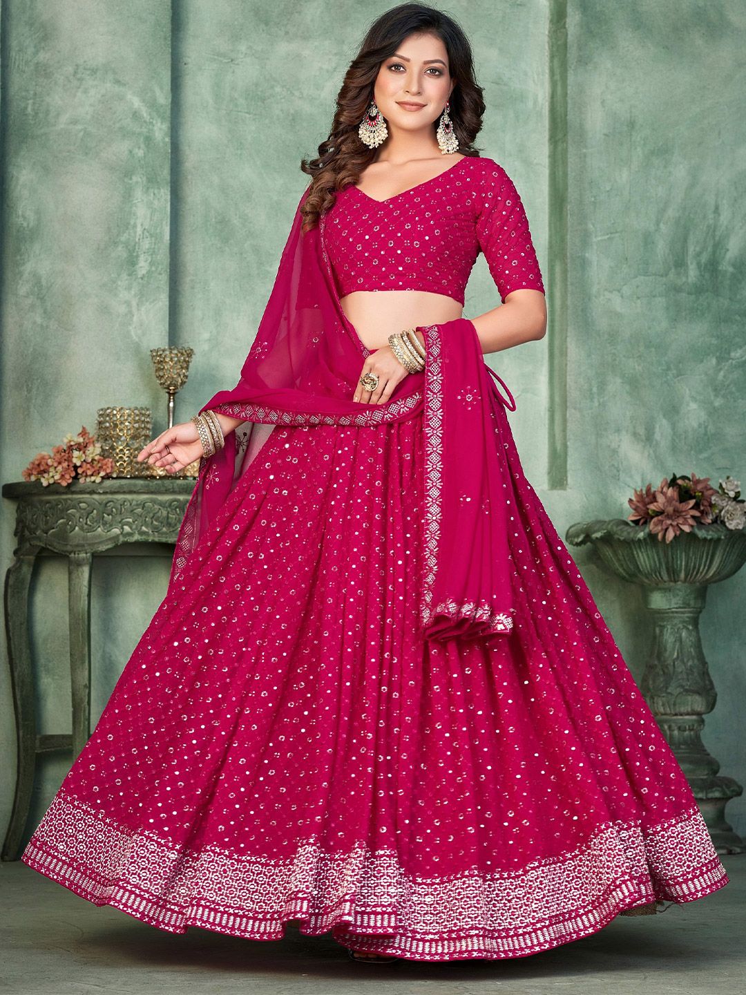 KALINI Embroidered Sequinned Semi-Stitched Lehenga & Unstitched Blouse With Dupatta-picture-29