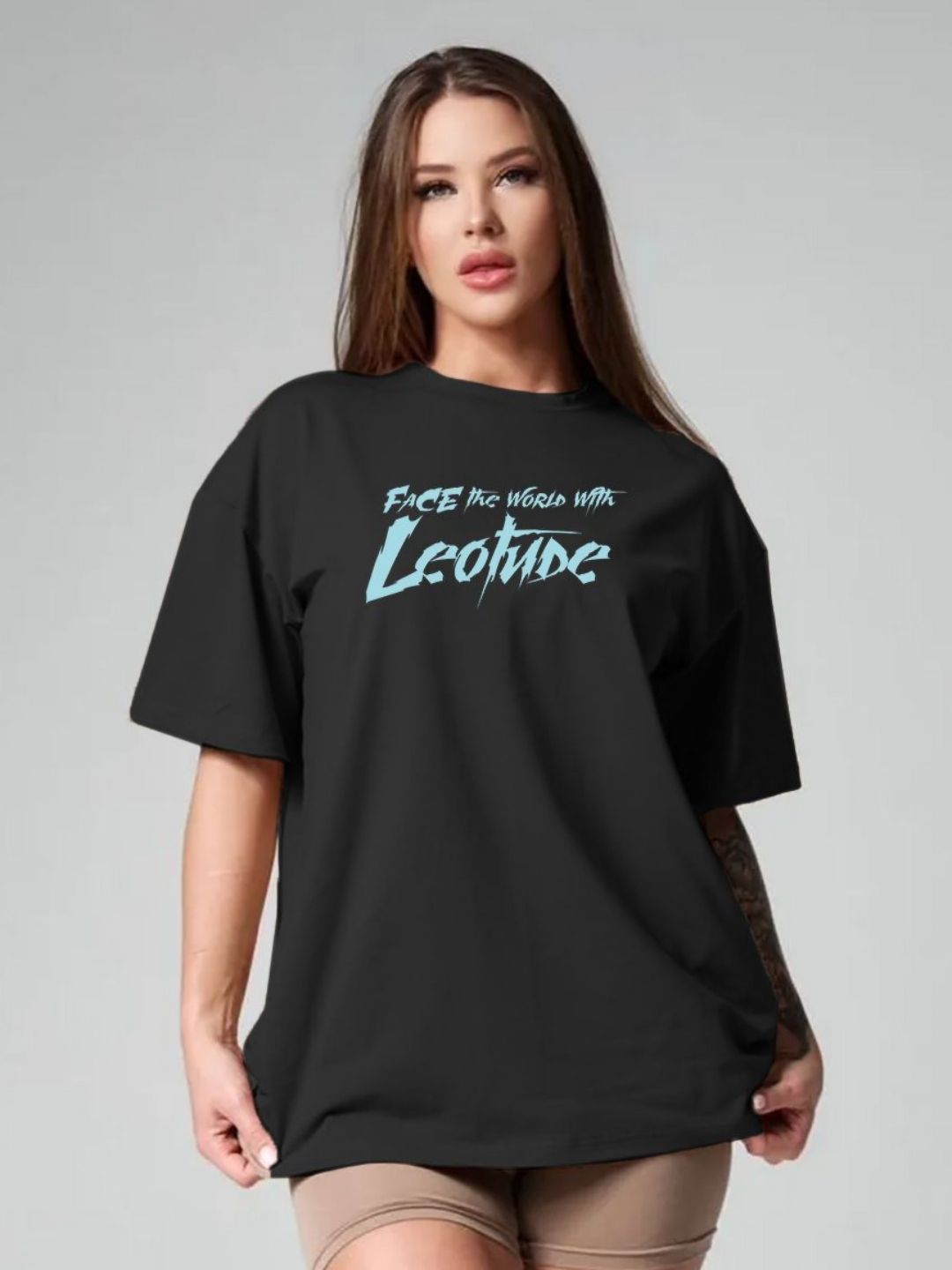 Leotude Typography Printed Round Neck Oversized T-shirt-picture-16