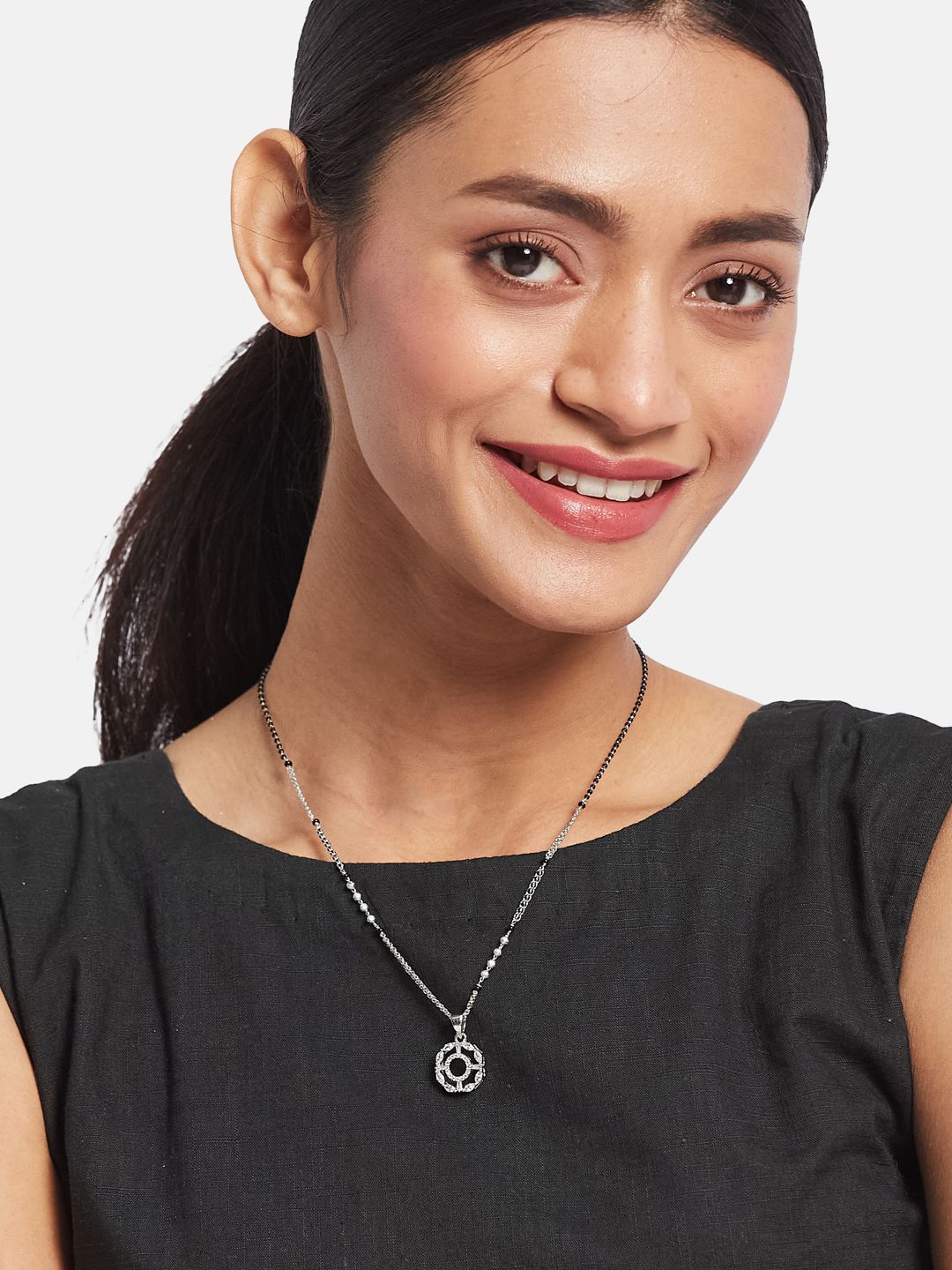 ATIBELLE  Set of 2 Silver-Plated Artificial Stones and Beads Mangalsutra