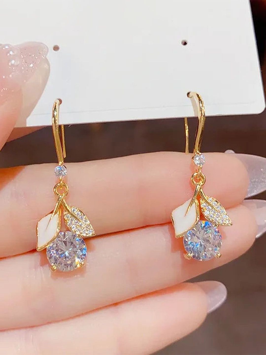 SZN Artificial Stones Studded Contemporary Korean Drop Earrings-picture-13