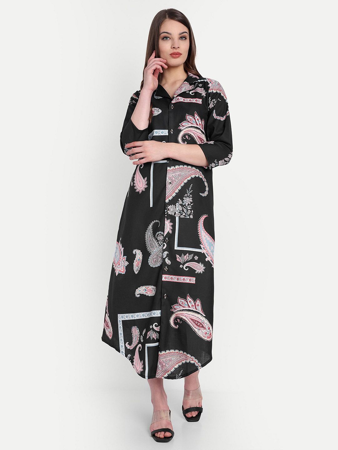 TILISM Women Paisley Printed Shirt Collar Neck A-Line Maxi Dress-picture-23