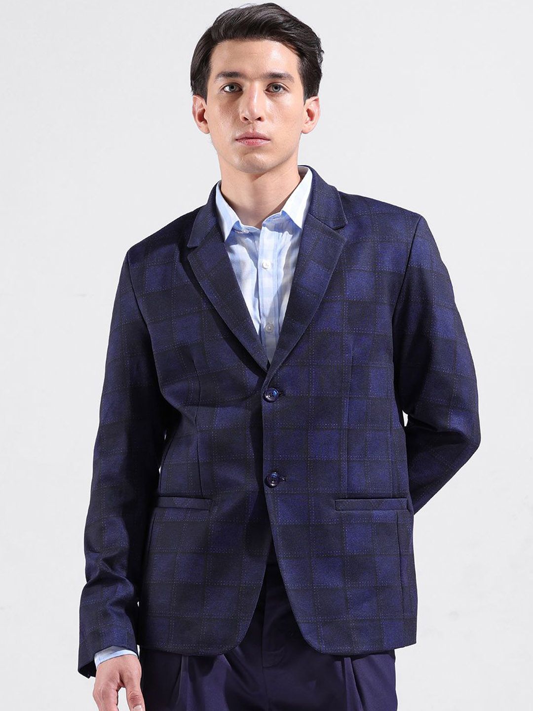 The Indian Garage Co. X Luxe Checked Comfort-Fit Single Breasted Blazer-picture-45