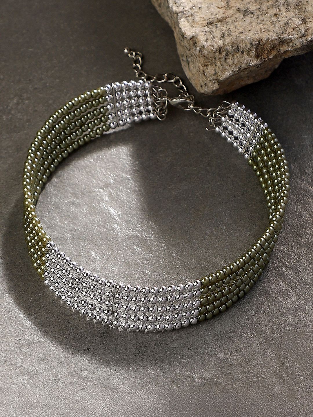 SOHI Silver-Plated Panel-Beaded Choker Necklace-picture-54