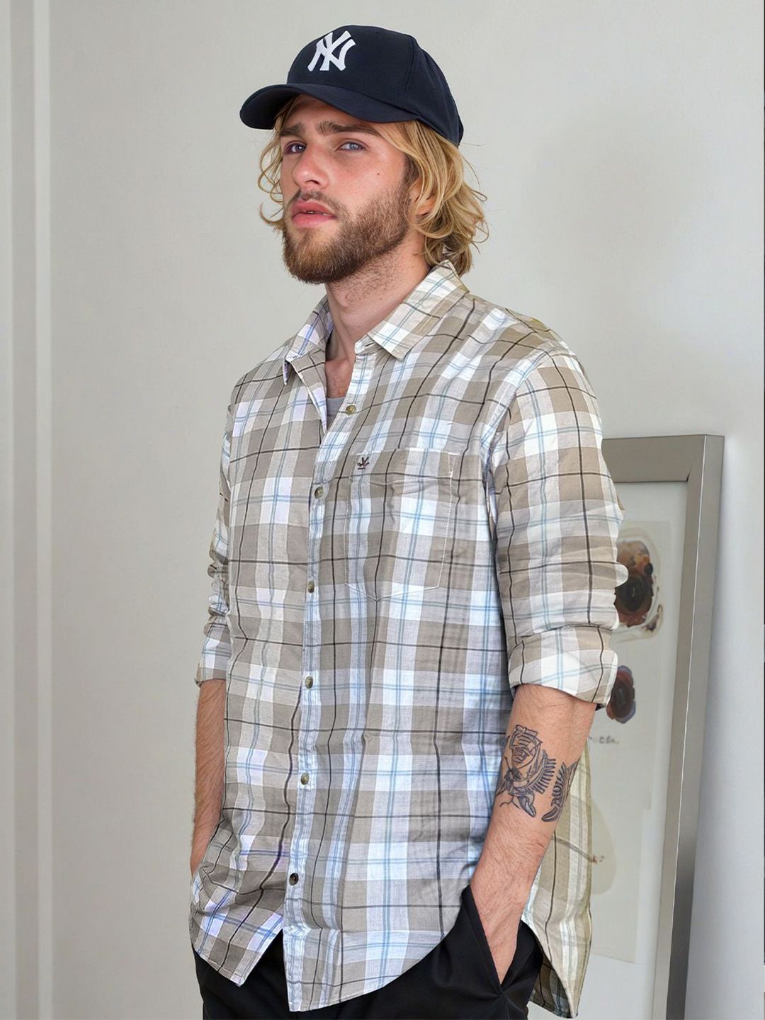 WROGN Men Cotton Comfort Slim Fit Tartan Checks Casual Shirt-picture-22