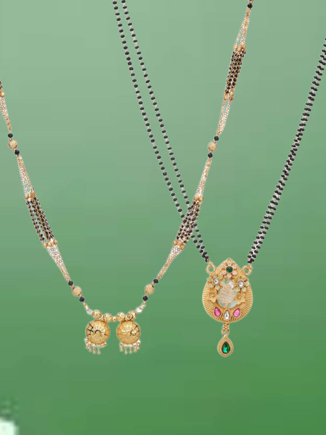 ATIBELLE  Set of 2 Gold-Plated Artificial Stones Studded And Beaded Mangalsutra