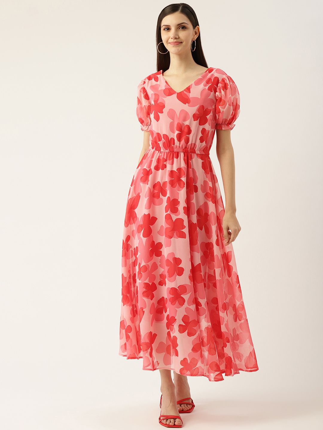 Deewa Floral Print Puff Sleeve Fit & Flare Maxi Dress-picture-32