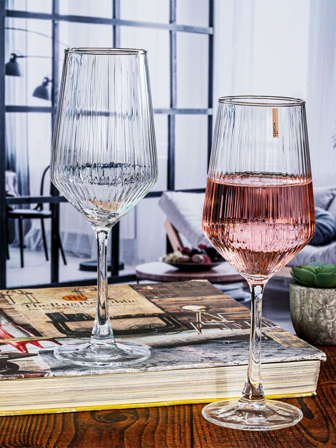 GOODHOMES Transparent 6 Pieces Textured Bar Glasses-400 ml Each-image-37