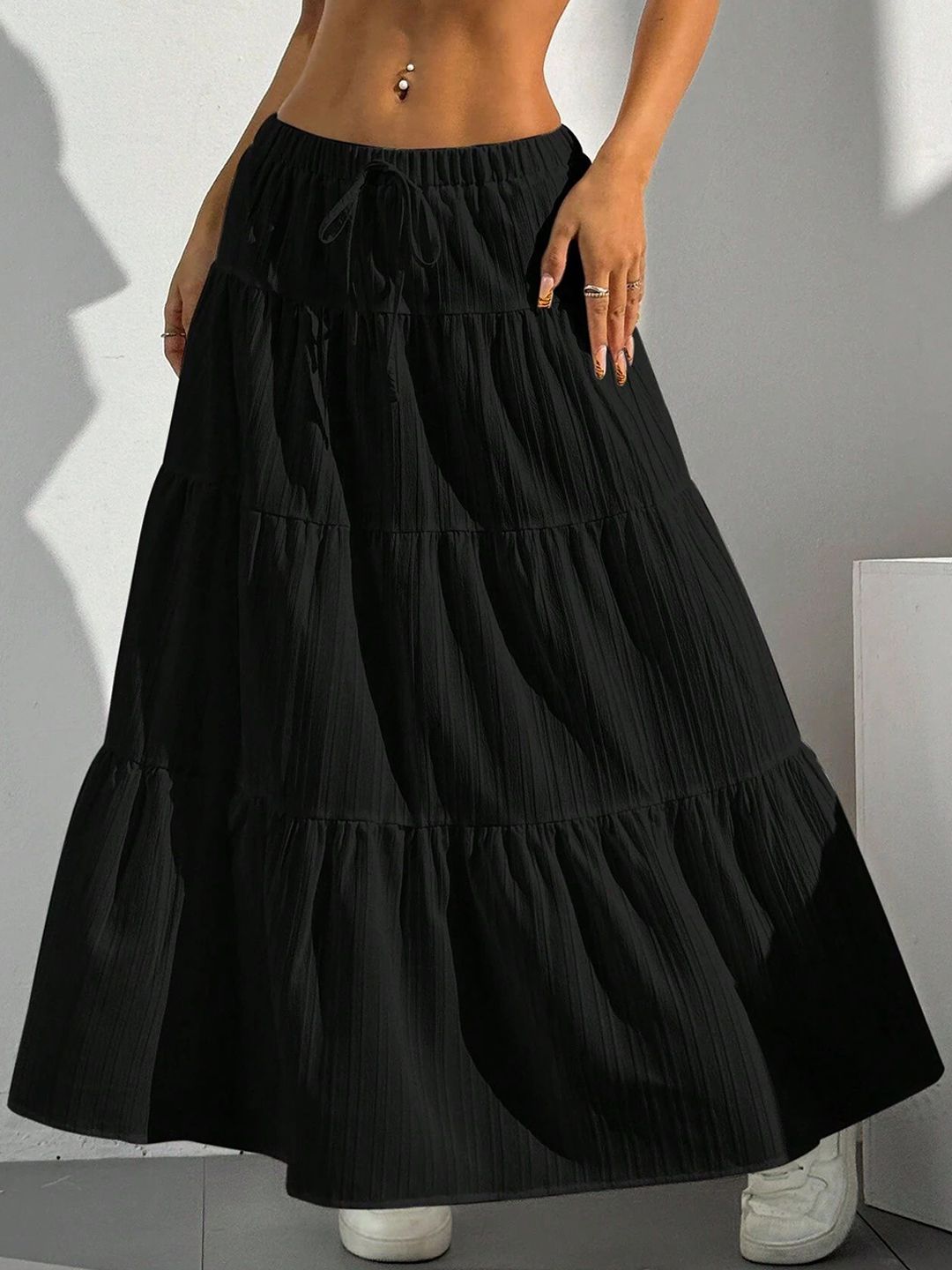 FLOWERVELLY Gathered Flared Maxi Skirt-picture-46