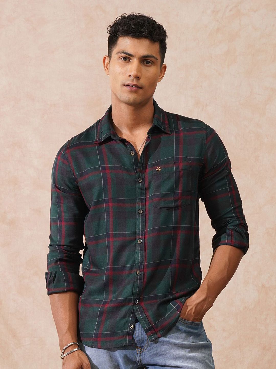 WROGN Men Comfort Slim Fit Tartan Checked Cutaway Collar Cotton Casual Shirt-picture-26