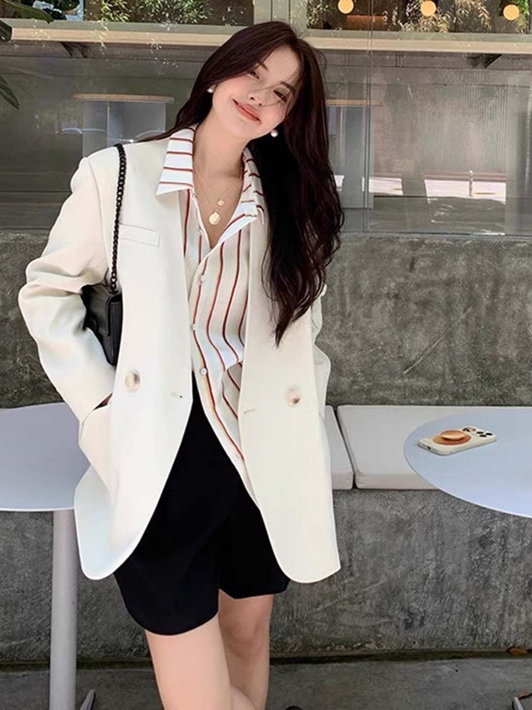 Outzidr Women Striped Button Down Shirt