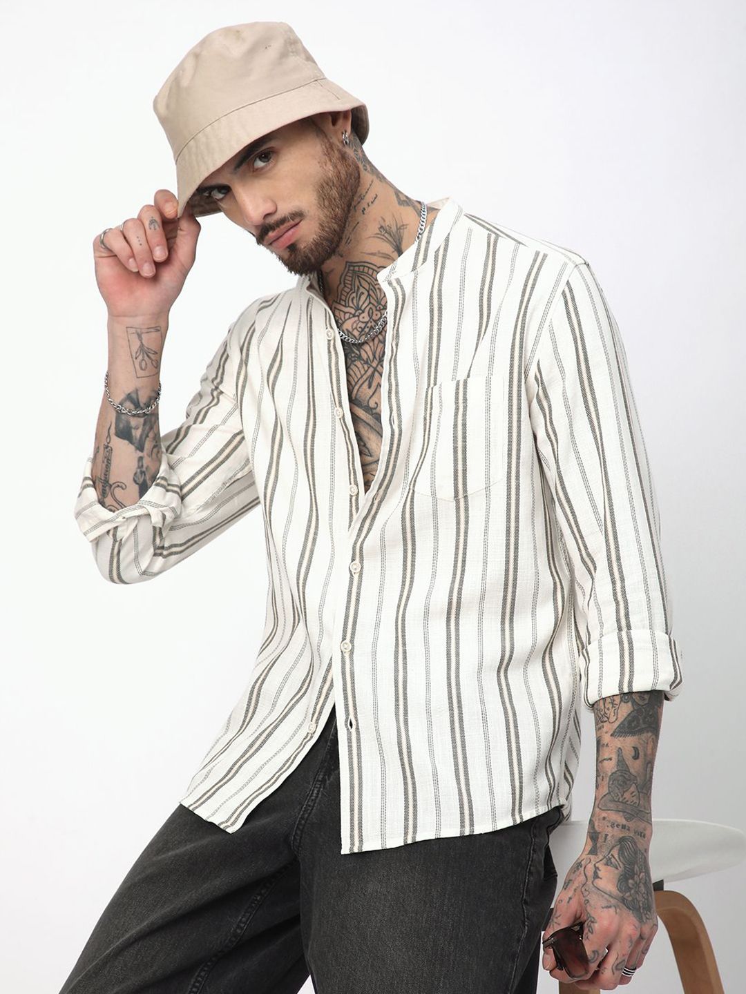 VASTRADO Vertical Striped Classic Slim Fit Cotton Shirt-picture-38