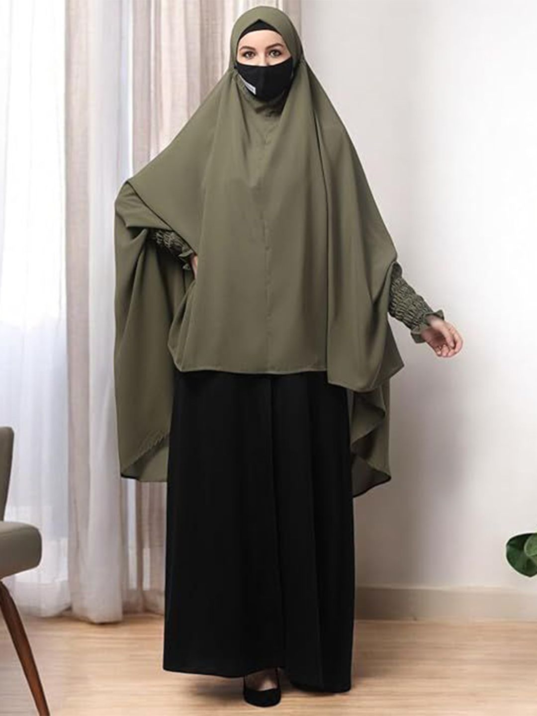 BASHARIYA Long Khimar Hijab With Adjustable Mouthpiece & Tie-Up Ribbons-picture-1