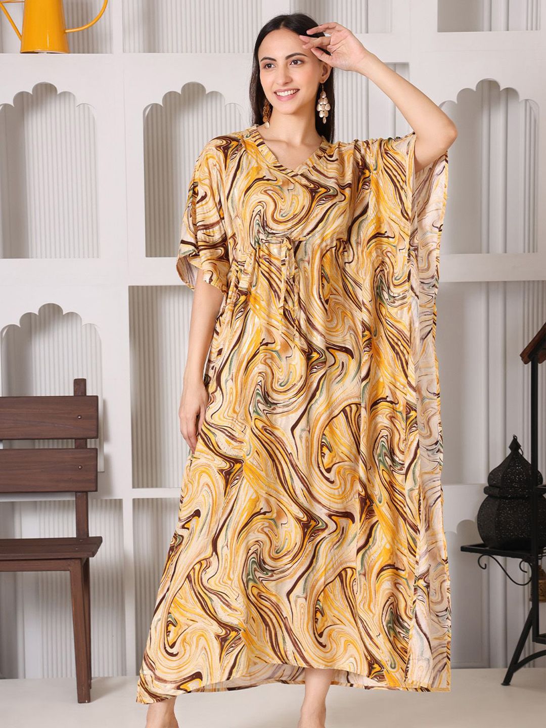 DARVI Women Printed Kaftan Maxi Dress-picture-12
