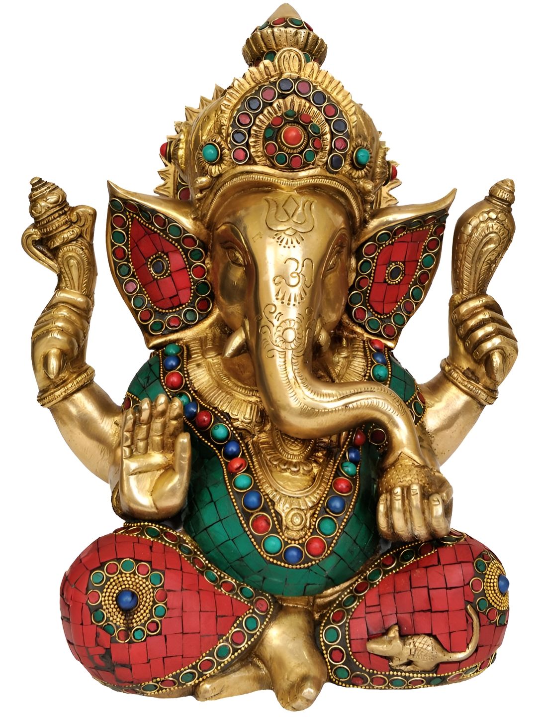 Exotic India Gold-Toned & Green Lord Ganesha Religious Idol Showpiece-picture-26