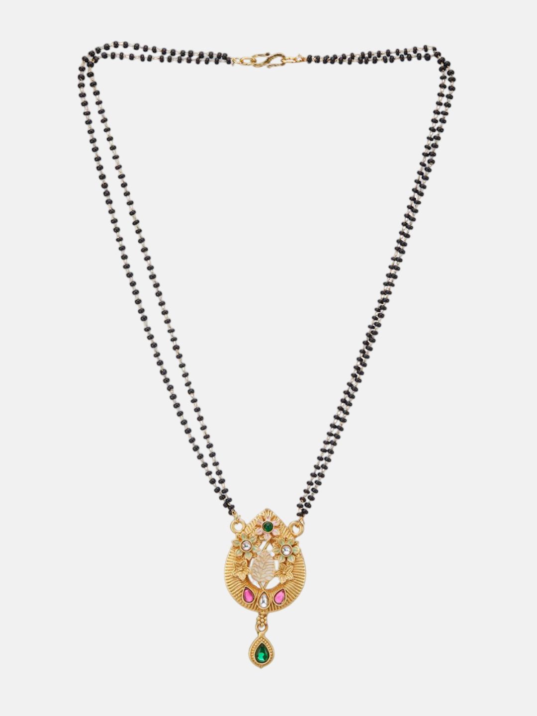 ATIBELLE  Set of 2 Gold-Plated Artificial Stones Studded And Beaded Mangalsutra