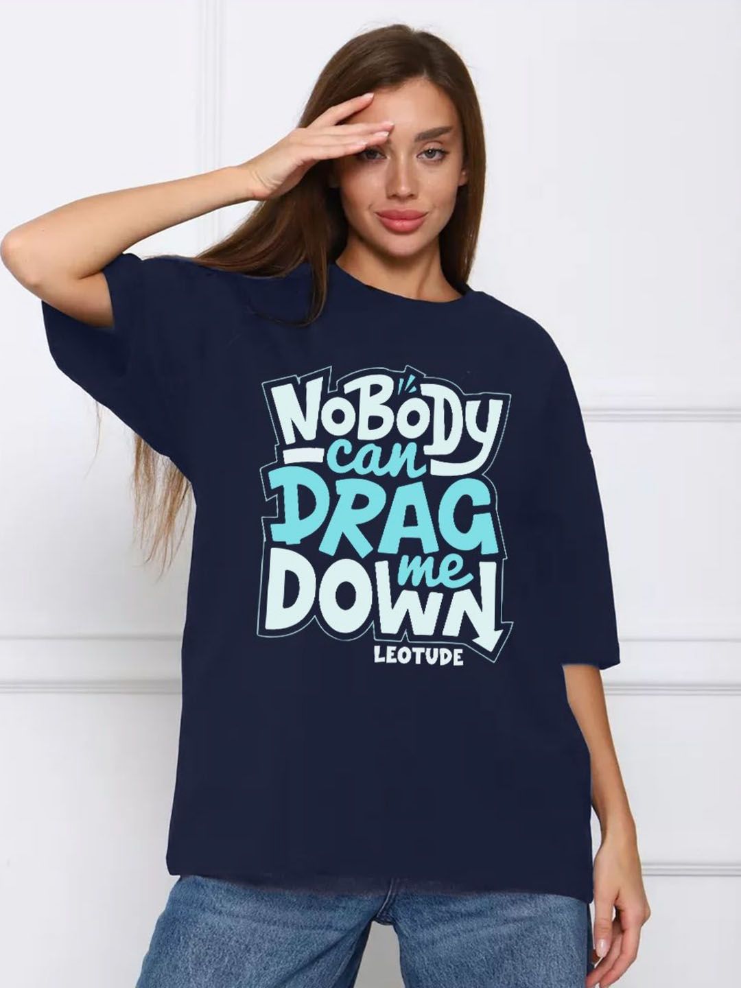 Leotude Typography Printed Round Neck Oversized T-shirt-picture-13