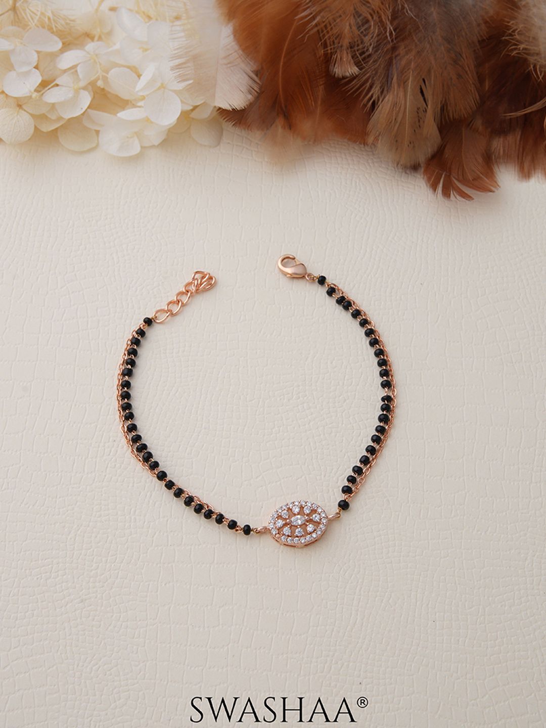 SWASHAA Kasak Rose Gold-Plated Stainless Steel Studded & Beaded Mangalsutra Bracelet-picture-29