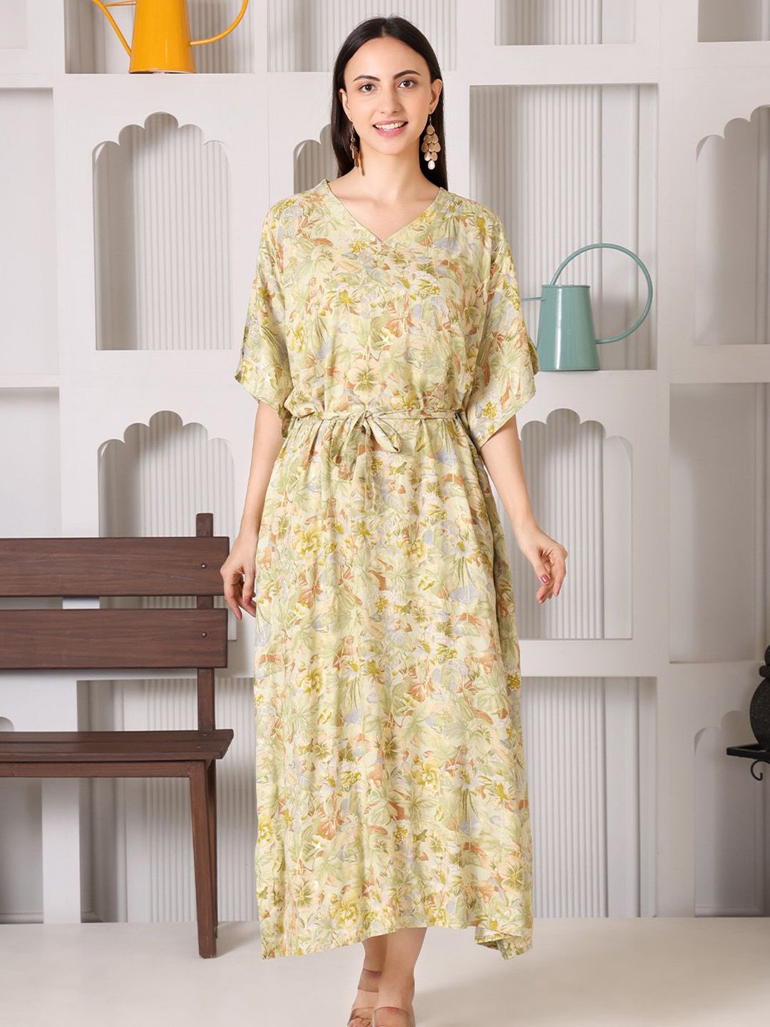 DARVI Women Floral Print Flared Sleeve Kaftan Maxi Dress-picture-14