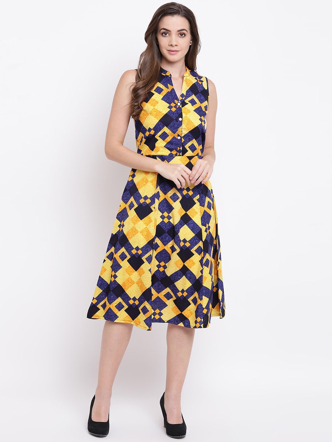 Deewa Women Geometric Print Crepe A-Line Midi Dress-picture-23