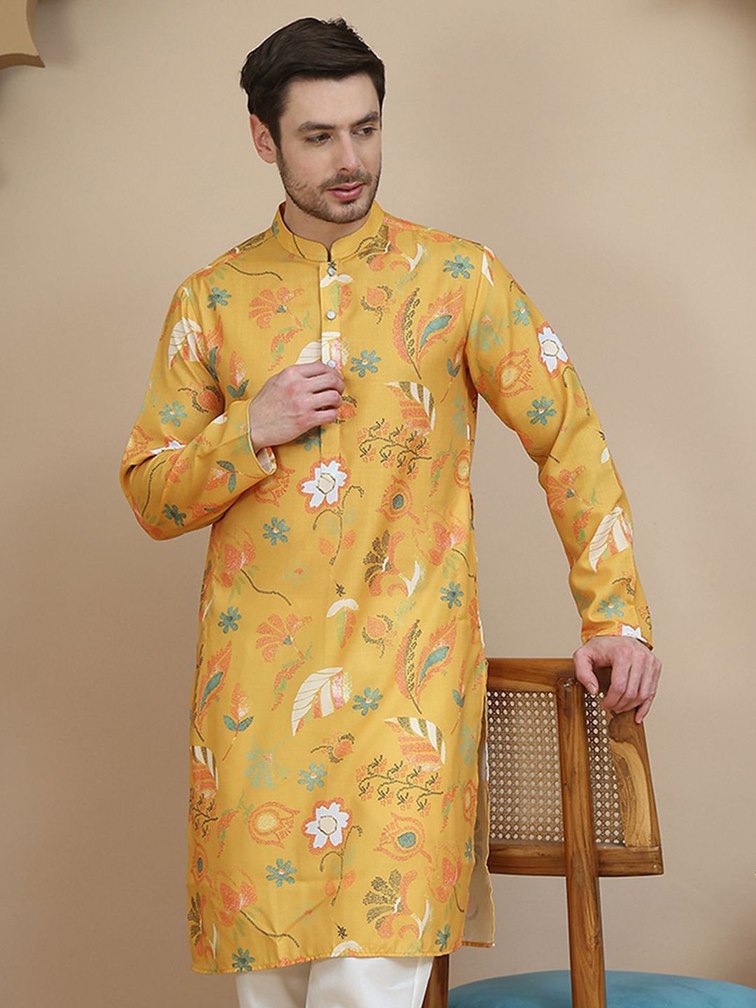 Anouk Rustic Floral Printed Mandarin Collar Straight Kurta-picture-26