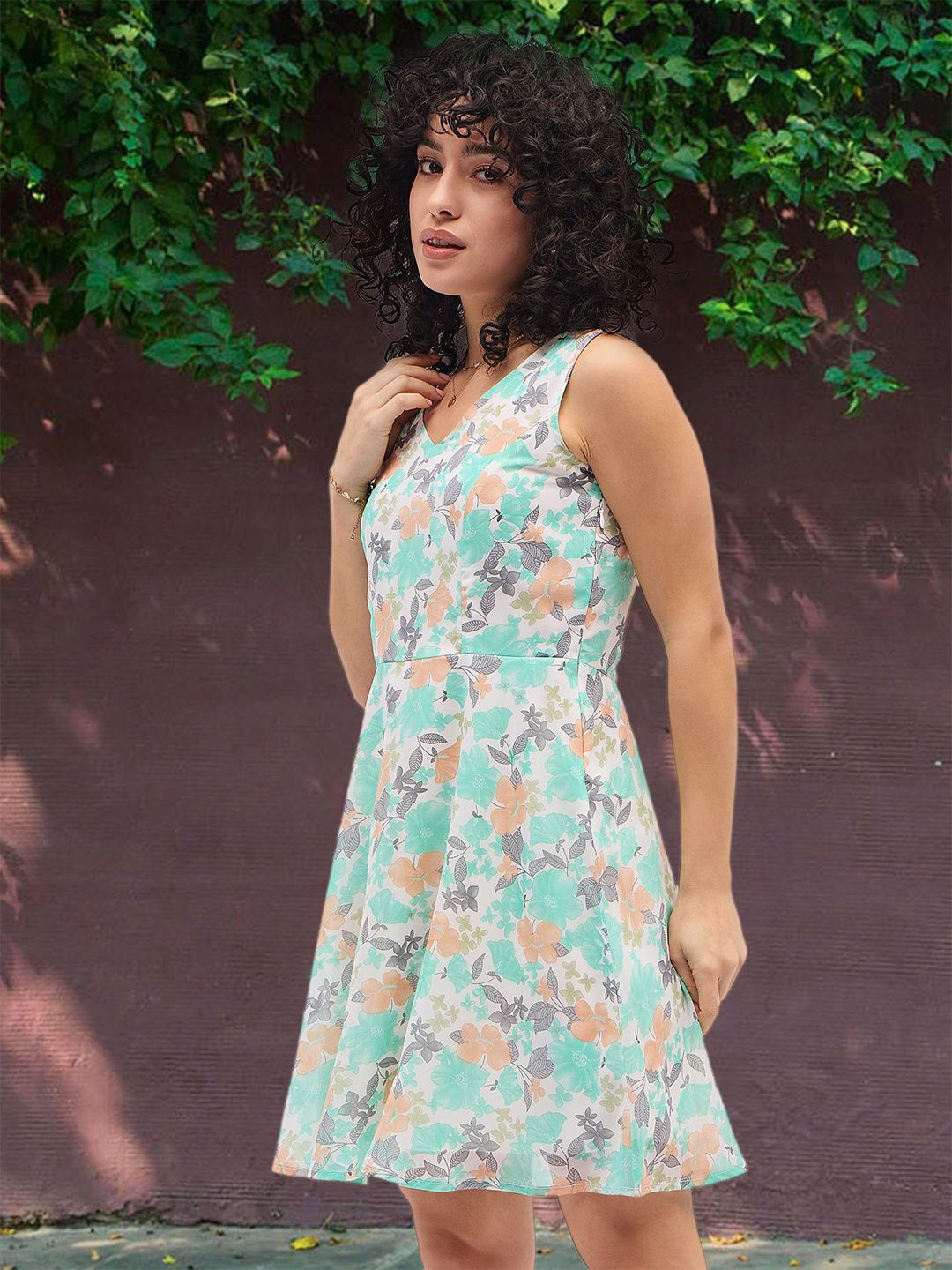 Deewa Women Floral Printed Chiffon A-Line Mini Dress-picture-13